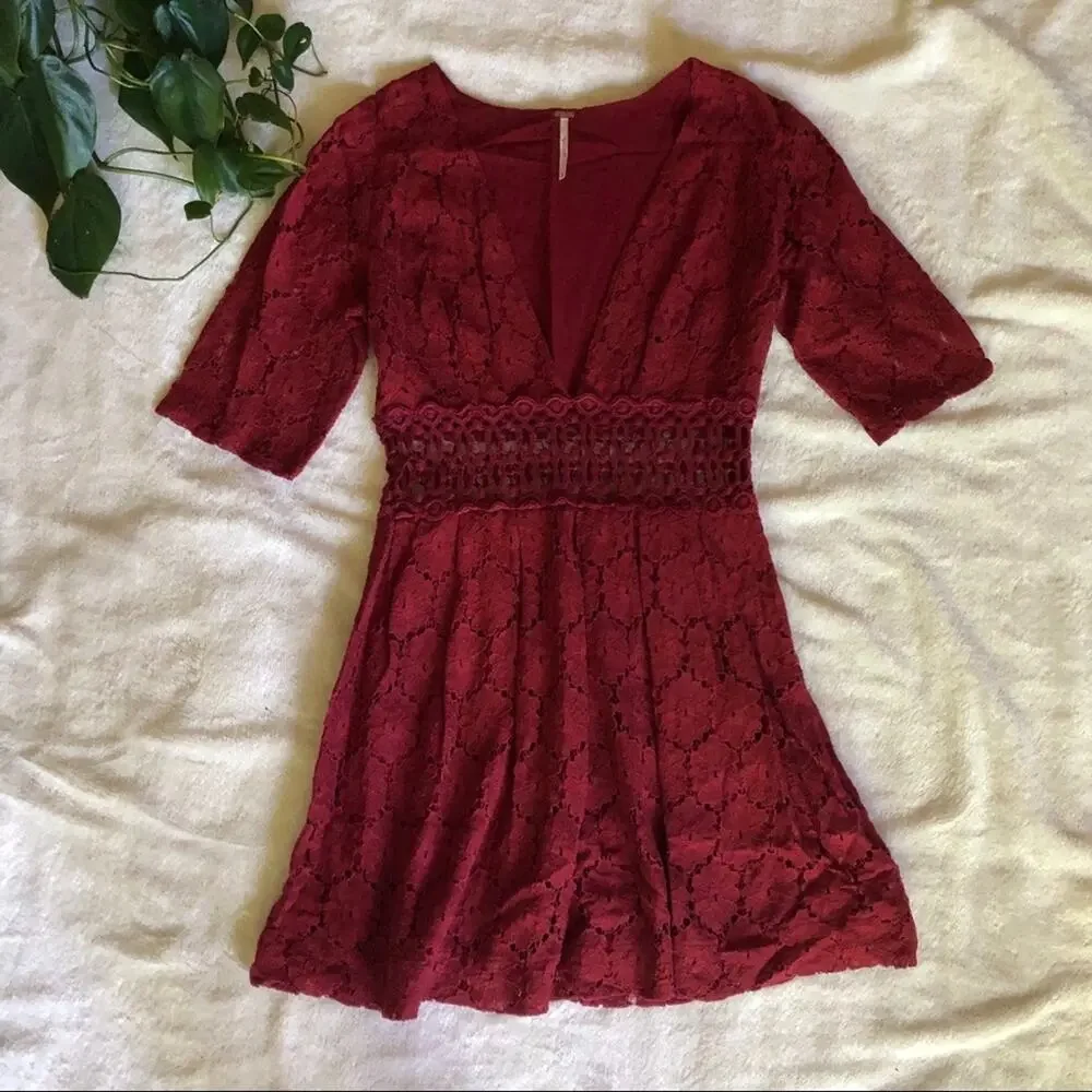 Free People Daisy Field Lace Dress in Red